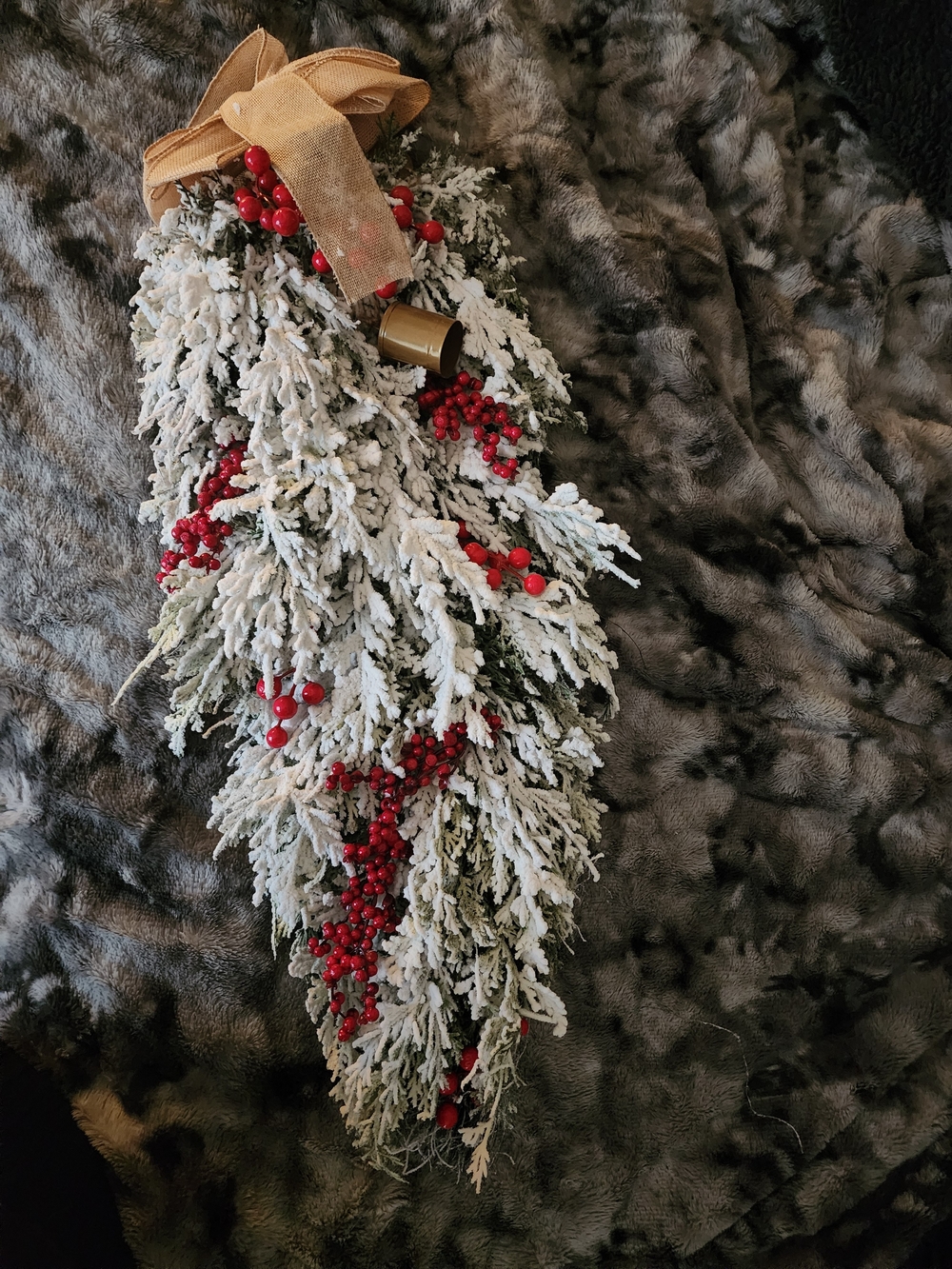 Flocked Cedar Teardrop Swag with Red Berry Accents -